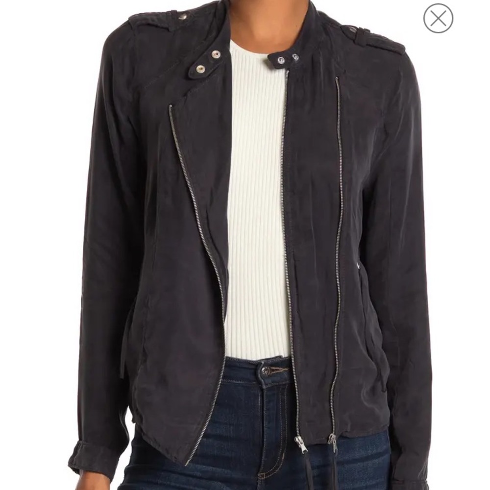 Blank NYC - moto double zipper lightweight jacket, black/dark gray, extra small
